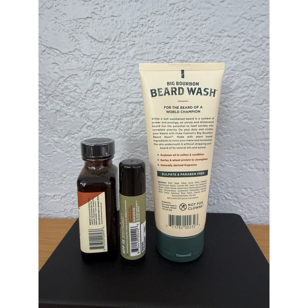 Duke Cannon Buffalo Trace Beard Care Gift Set – Beard Wash, Beard Oil & Lip Balm